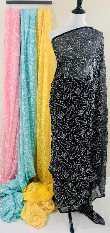 Lucknawi chikan saree with hand embroidered tepchi work | Ships from California